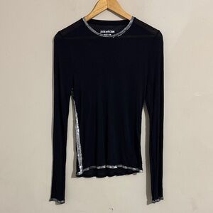 Black Long Sleeve Top with Silver Trim